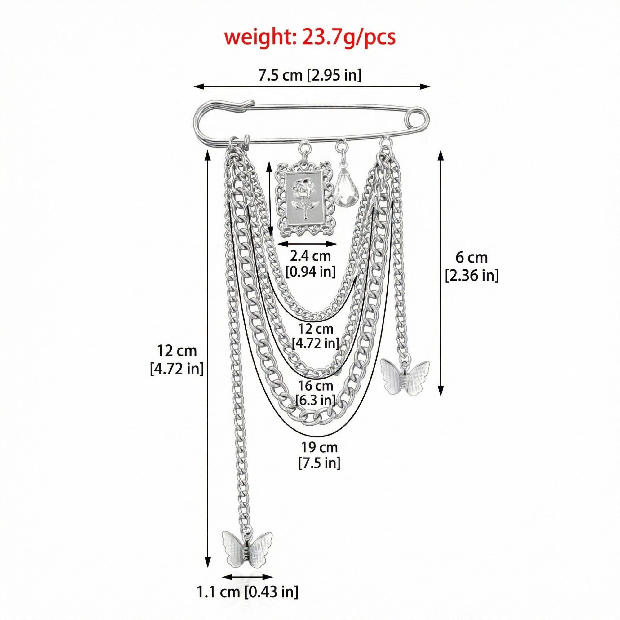 Anna-Kaci Women's Safety Pin Brooch Chain Tassel Butterfly Charm Rose Pendant Statement Design