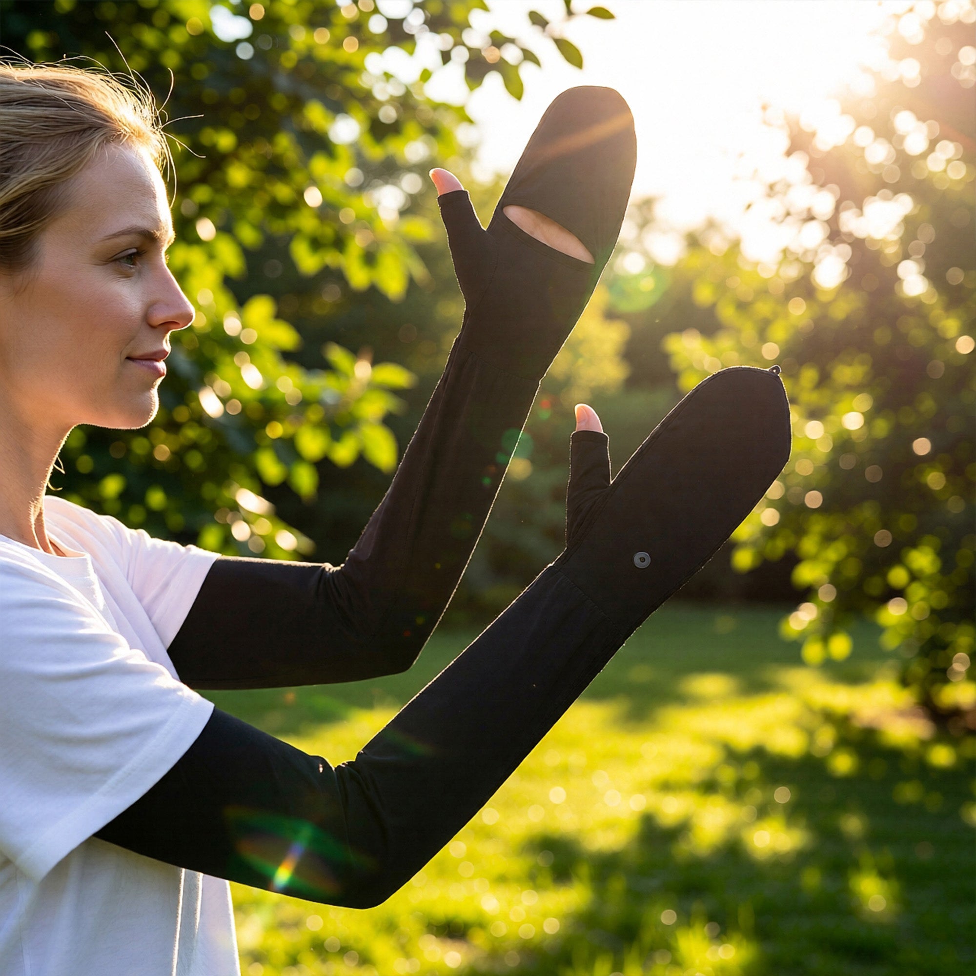 Anna-Kaci UV Protection Arm Sleeves with Thumb Holes Adjustable Cuff Cooling Sun Sleeves for Outdoor Use