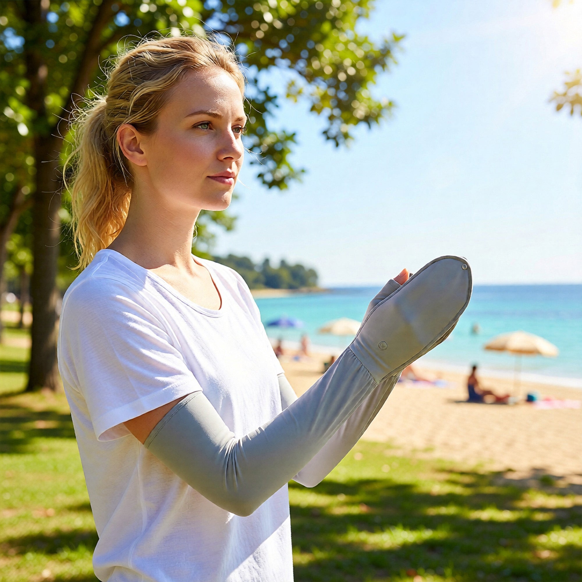 Anna-Kaci UV Protection Arm Sleeves with Thumb Holes Adjustable Cuff Cooling Sun Sleeves for Outdoor Use