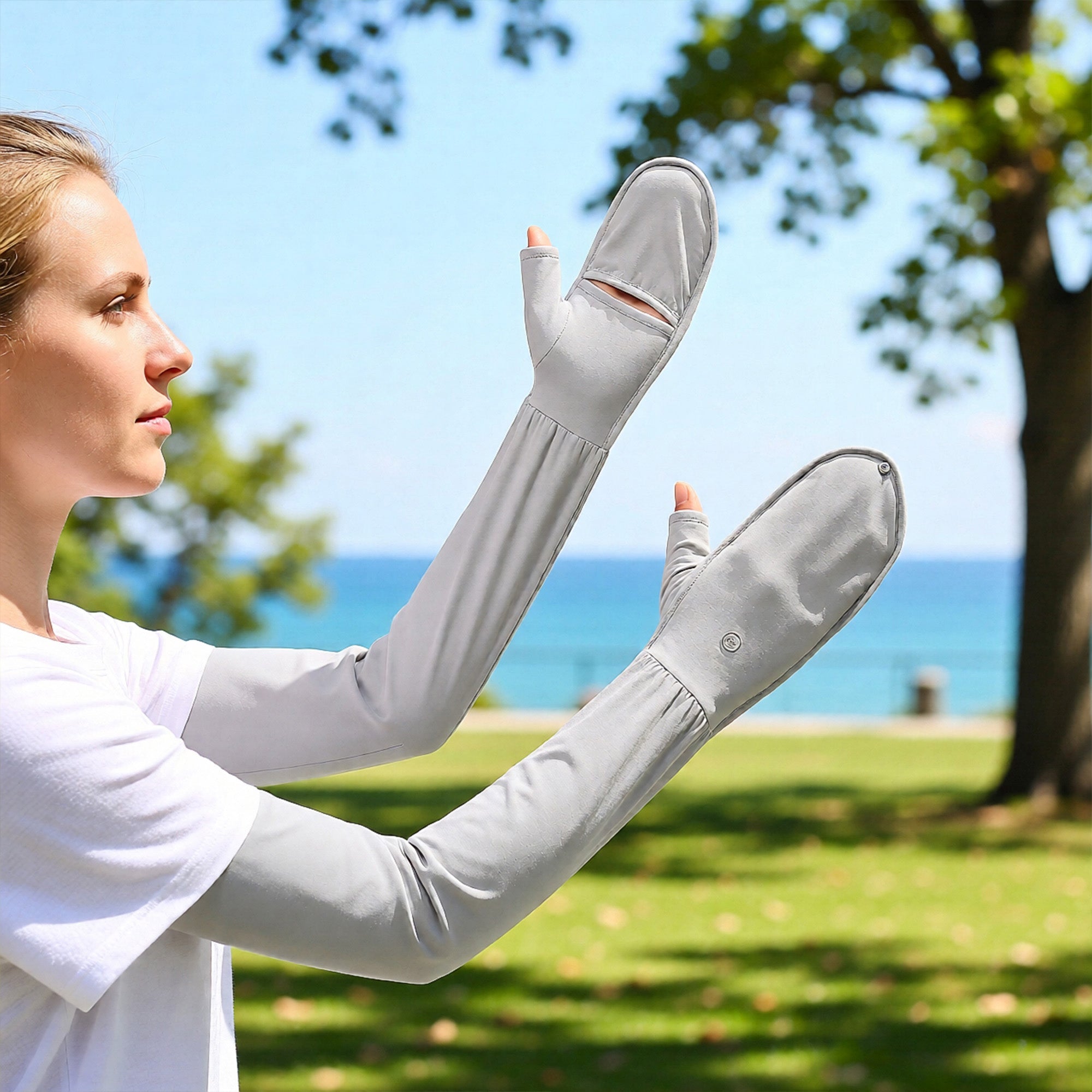 Anna-Kaci UV Protection Arm Sleeves with Thumb Holes Adjustable Cuff Cooling Sun Sleeves for Outdoor Use