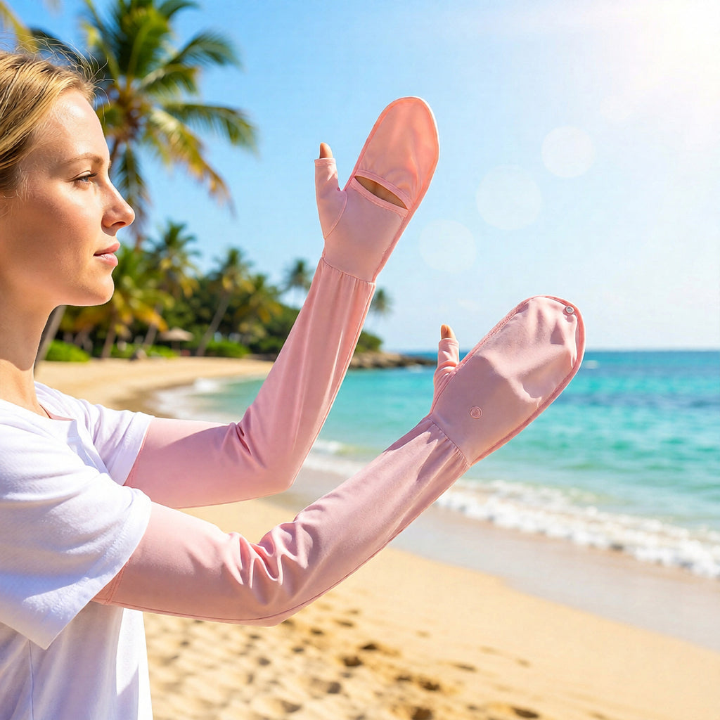 Anna-Kaci UV Protection Arm Sleeves with Thumb Holes Adjustable Cuff Cooling Sun Sleeves for Outdoor Use