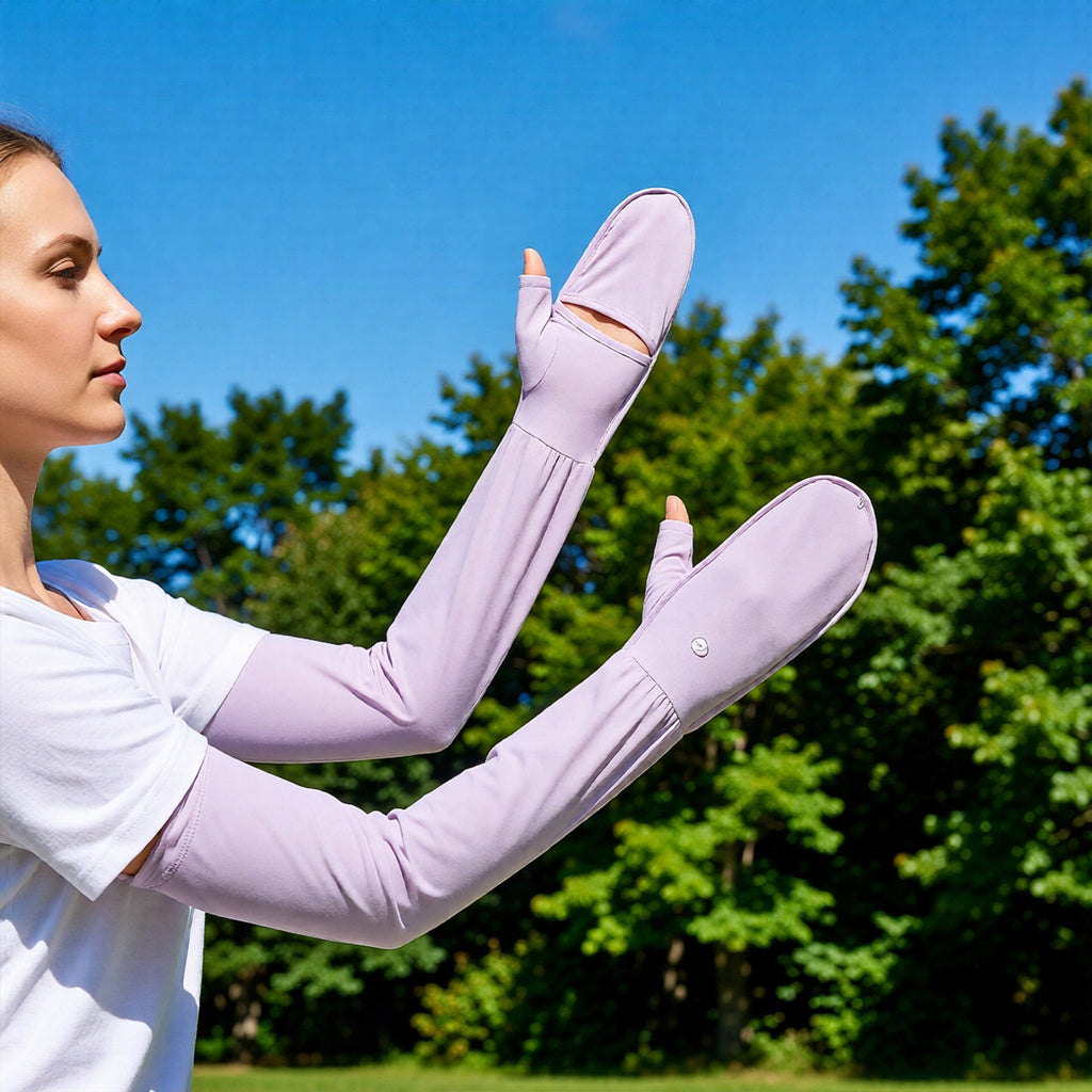 Anna-Kaci UV Protection Arm Sleeves with Thumb Holes Adjustable Cuff Cooling Sun Sleeves for Outdoor Use