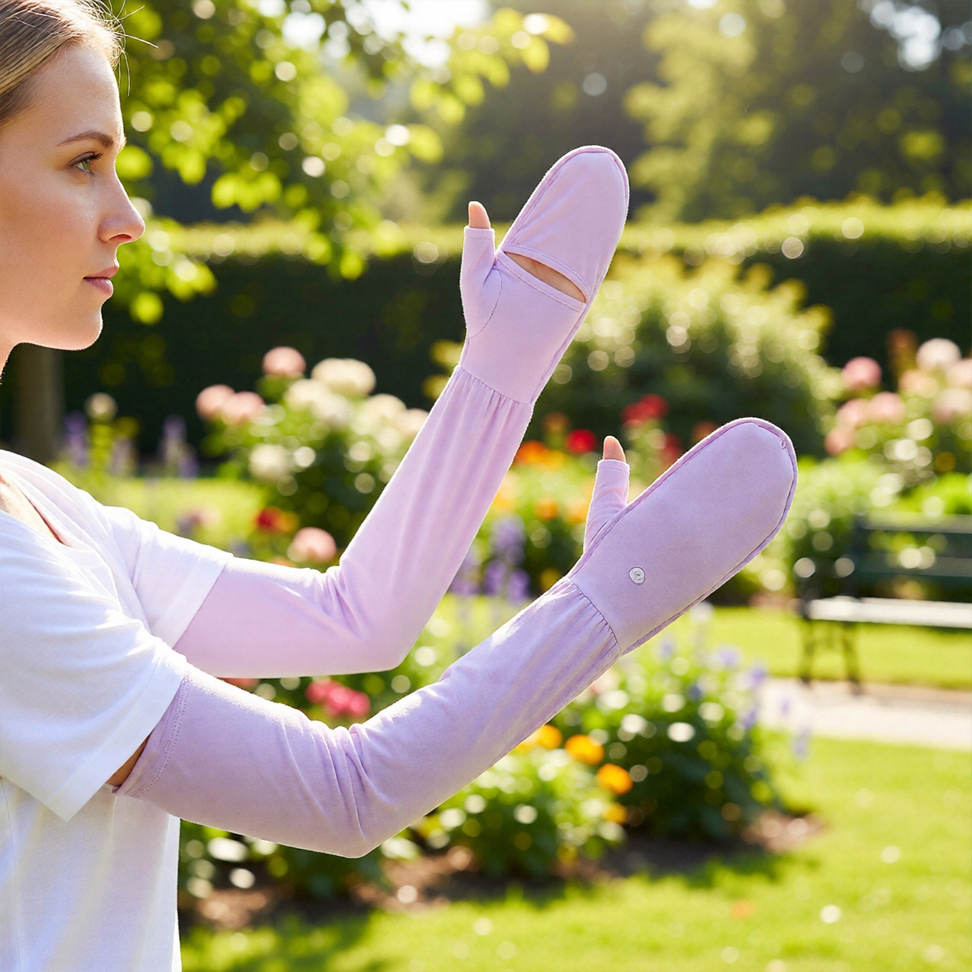 Anna-Kaci UV Protection Arm Sleeves with Thumb Holes Adjustable Cuff Cooling Sun Sleeves for Outdoor Use