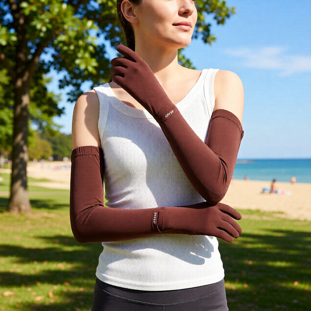 Anna-Kaci Womens Arm Sleeves with Gloves Adjustable Cuff Breathable Cooling Sun Sleeves for Outdoor Use