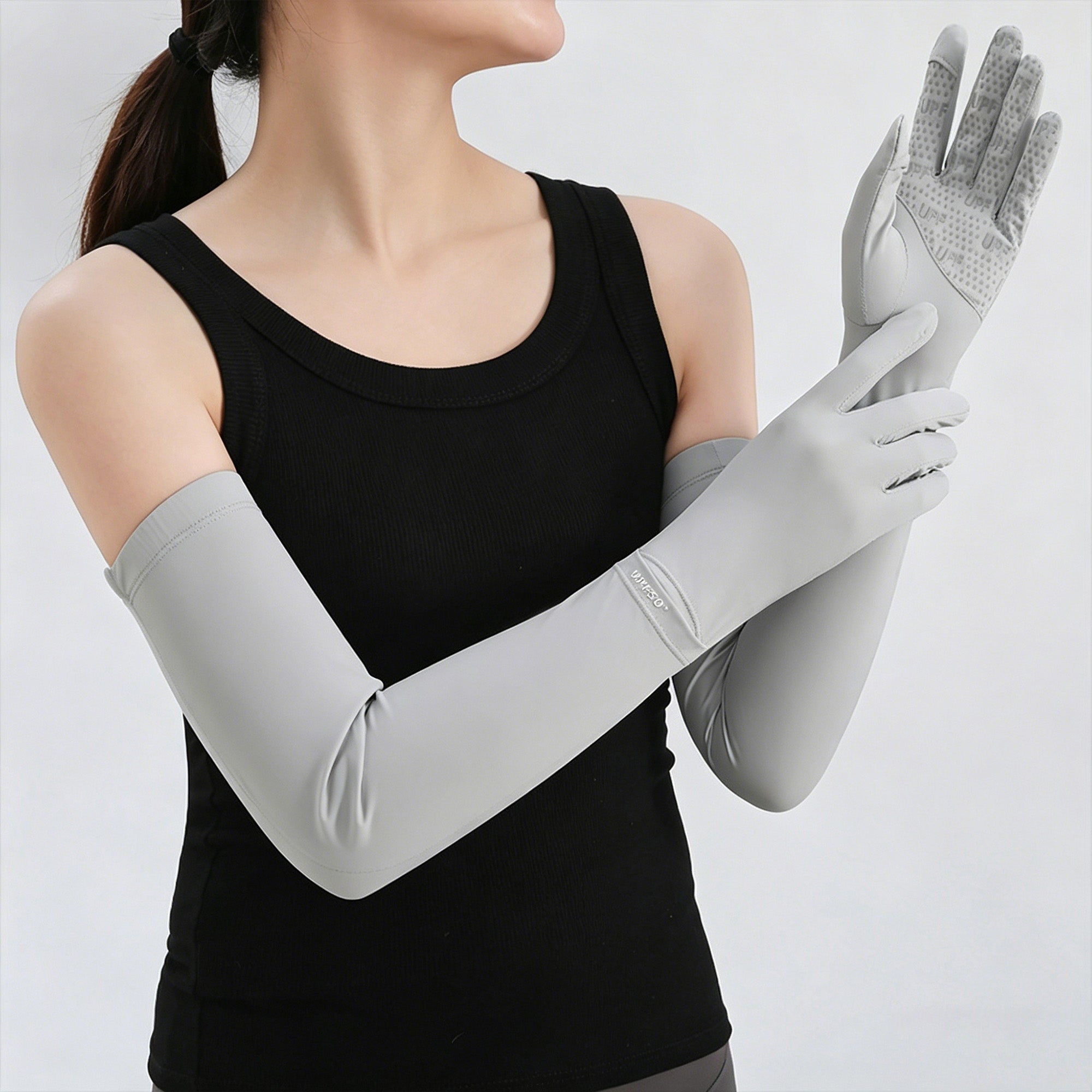 Anna-Kaci Womens Arm Sleeves with Gloves Adjustable Cuff Breathable Cooling Sun Sleeves for Outdoor Use