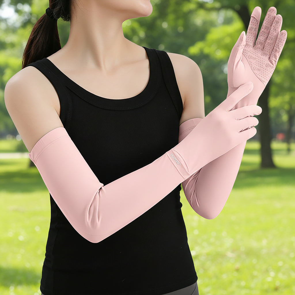Anna-Kaci Womens Arm Sleeves with Gloves Adjustable Cuff Breathable Cooling Sun Sleeves for Outdoor Use