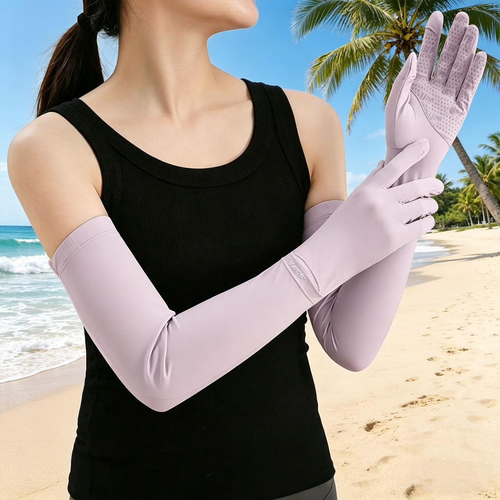 Anna-Kaci Womens Arm Sleeves with Gloves Adjustable Cuff Breathable Cooling Sun Sleeves for Outdoor Use