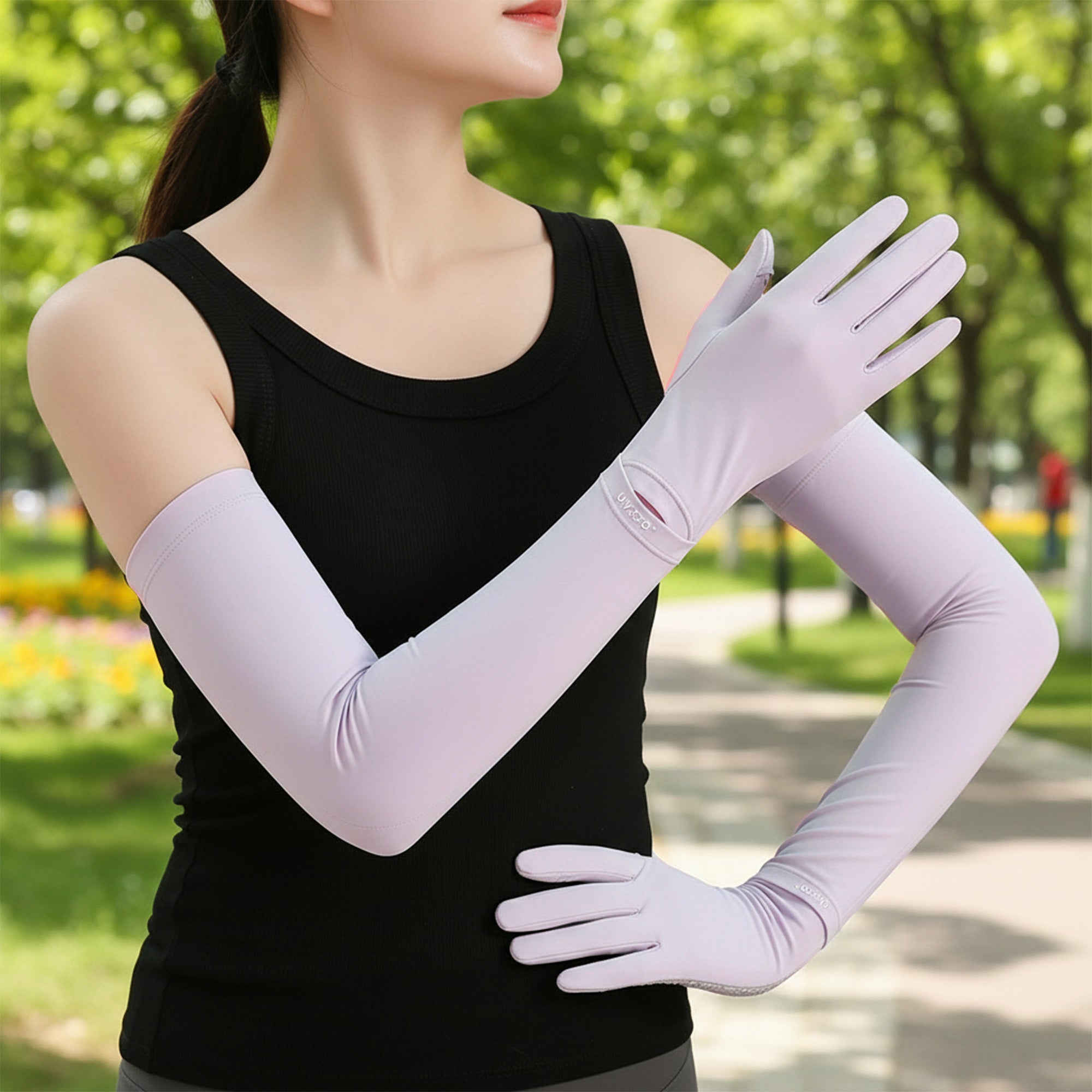 Anna-Kaci Womens Arm Sleeves with Gloves Adjustable Cuff Breathable Cooling Sun Sleeves for Outdoor Use