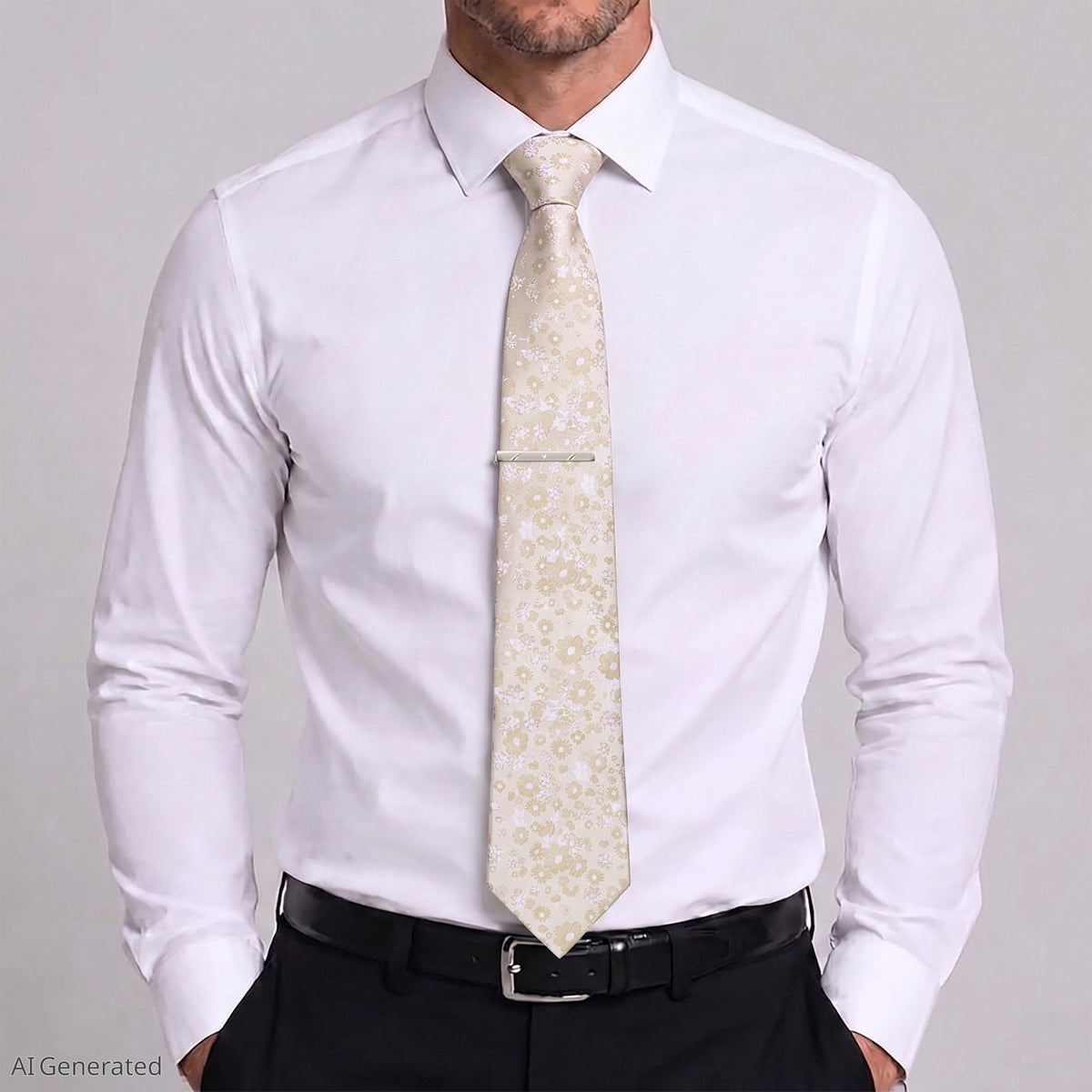 Men's Paisley Floral Tie Gift Set with Matching Pocket Square Cufflinks and Silver Tie Clip