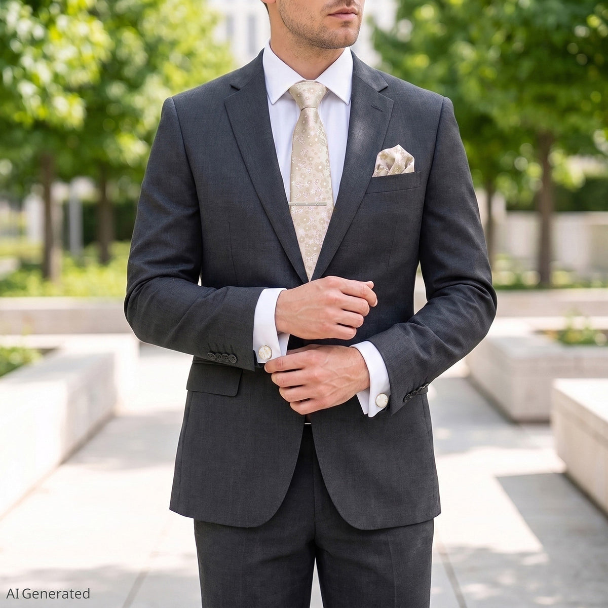 Men's Paisley Floral Tie Gift Set with Matching Pocket Square Cufflinks and Silver Tie Clip
