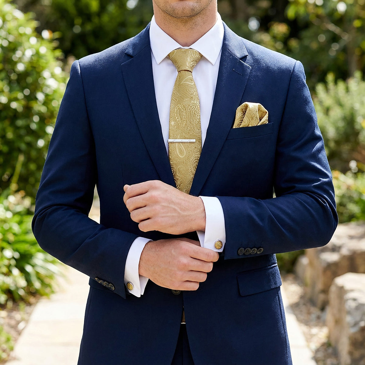 Men's Rose Floral Tie Gift Set with Matching Pocket Square Cufflinks and Silver Tie Clip