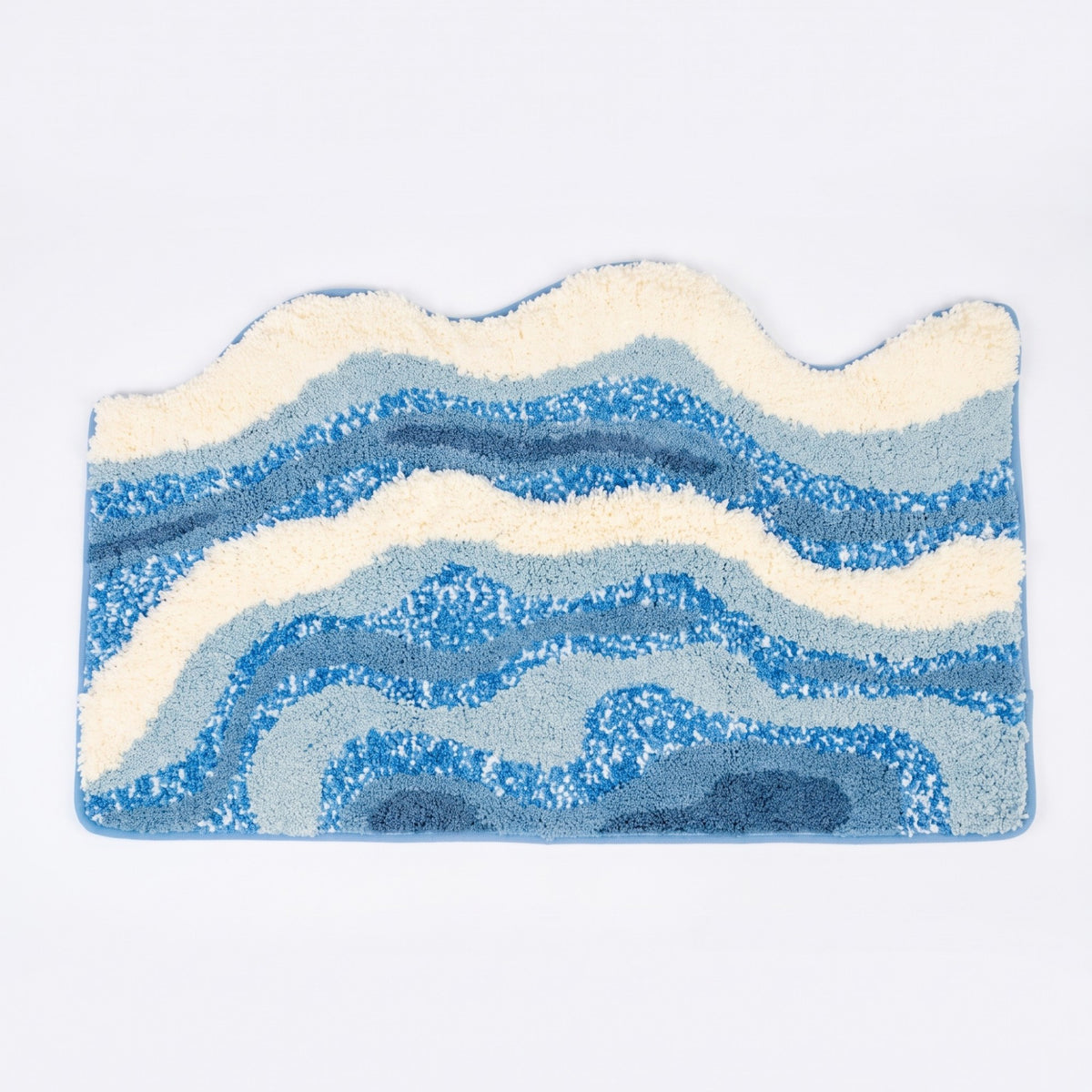 Abstract Ocean Wave Plush Bathroom Mat with Irregular Scalloped Edge