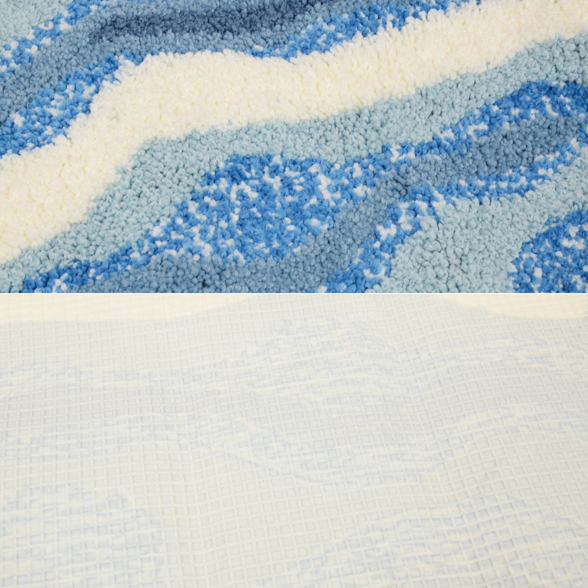 Abstract Ocean Wave Plush Bathroom Mat with Irregular Scalloped Edge
