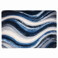 Alfombra de baño de felpa con diseño de ondas en azul marino abstracto y líneas arremolinadas