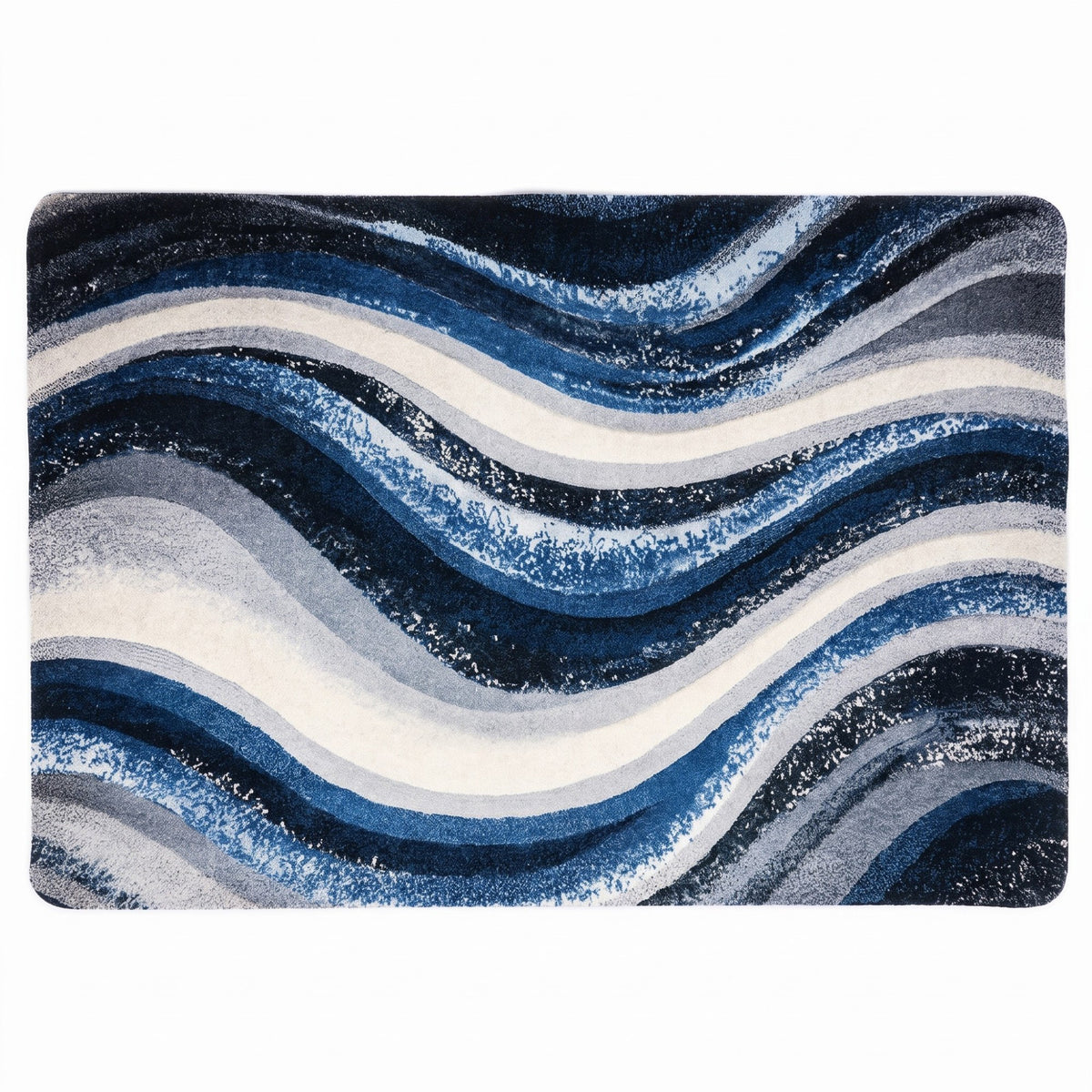 Alfombra de baño de felpa con diseño de ondas en azul marino abstracto y líneas arremolinadas