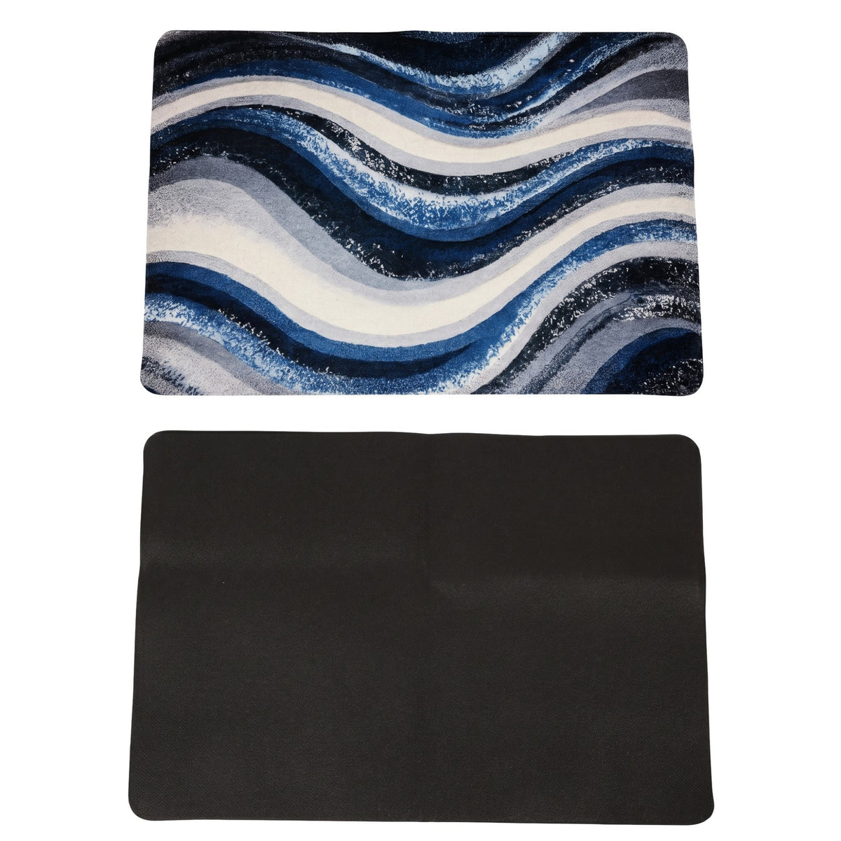 Alfombra de baño de felpa con diseño de ondas en azul marino abstracto y líneas arremolinadas