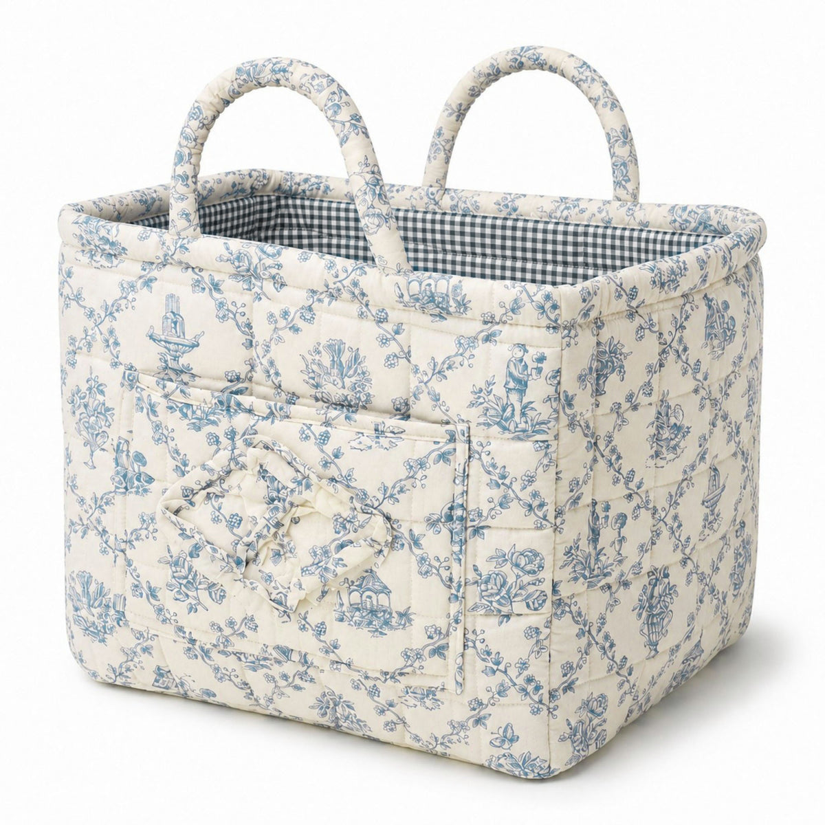 Quilted Floral Storage Caddy with Handles for Dorm Bathroom Vanity and Laundry Room