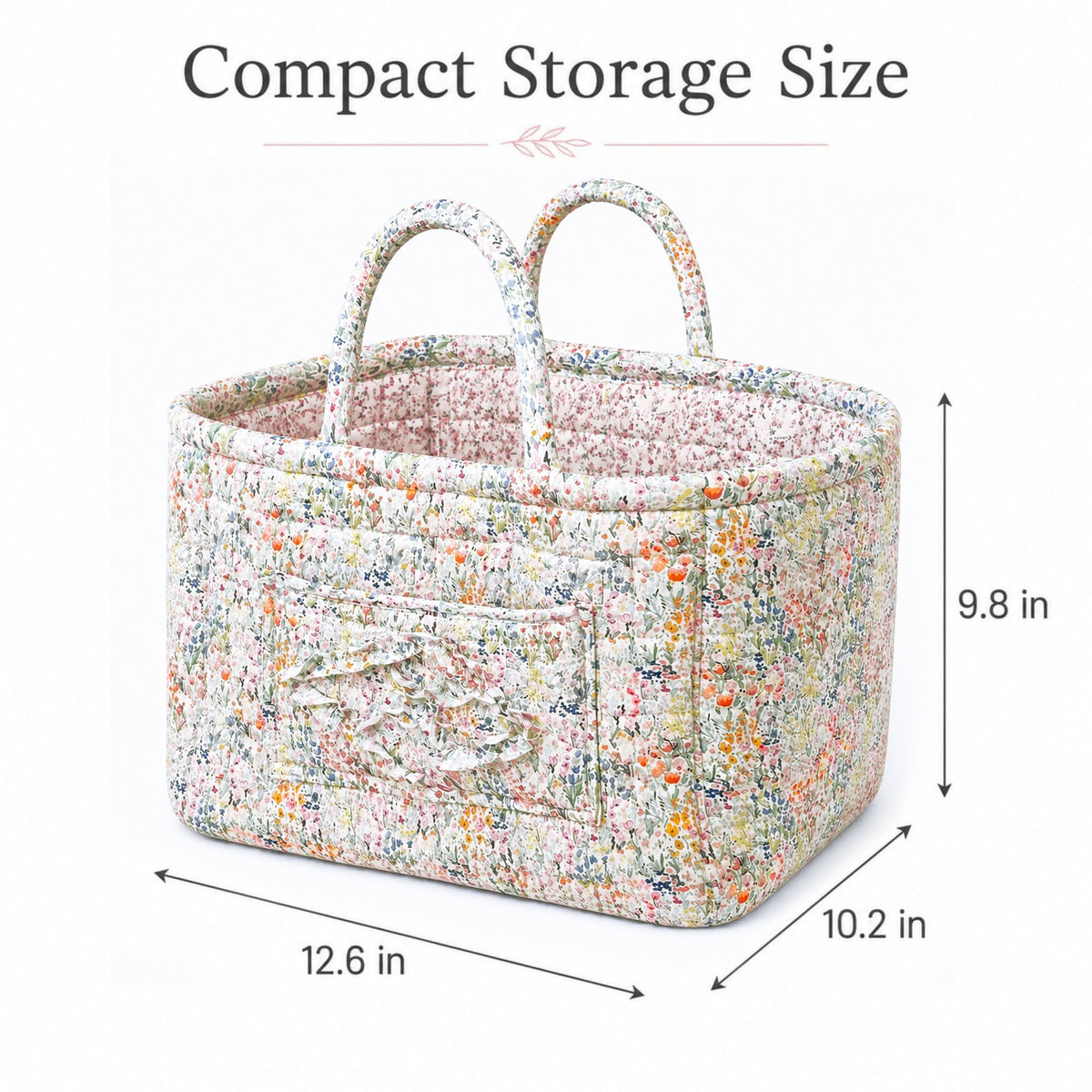 Quilted Floral Storage Caddy with Handles for Dorm Bathroom Vanity and Laundry Room