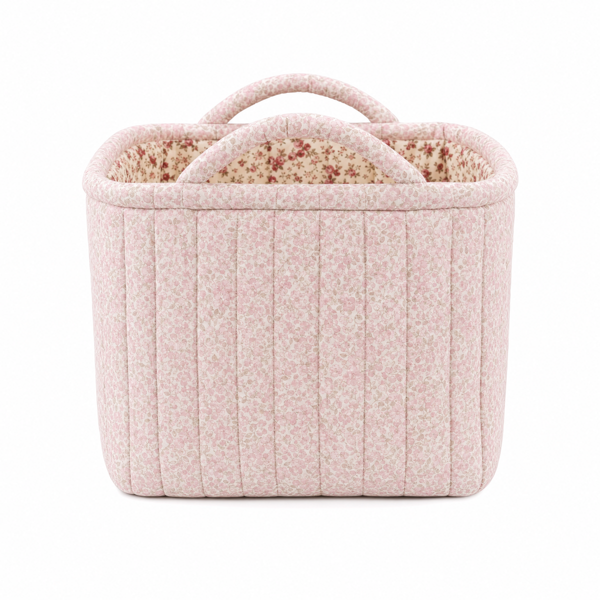 Quilted Floral Storage Caddy with Handles for Dorm Bathroom Vanity and Laundry Room