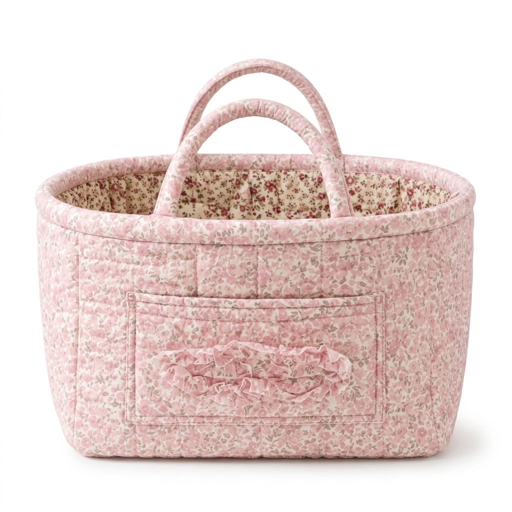 Quilted Floral Storage Caddy with Handles for Dorm Bathroom Vanity and Laundry Room