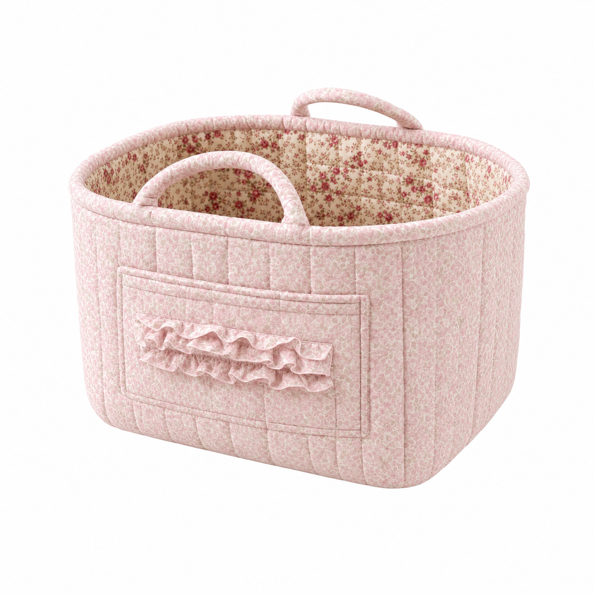 Quilted Floral Storage Caddy with Handles for Dorm Bathroom Vanity and Laundry Room