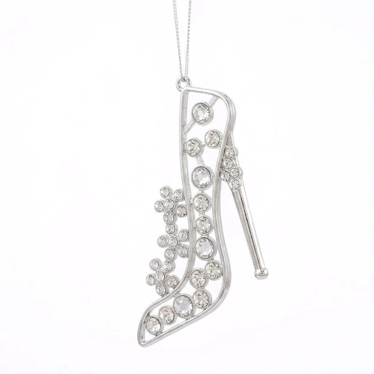 Silver Rhinestone Christmas Tree Ornament – High Heel Shoe or Snowman Hanging Decoration