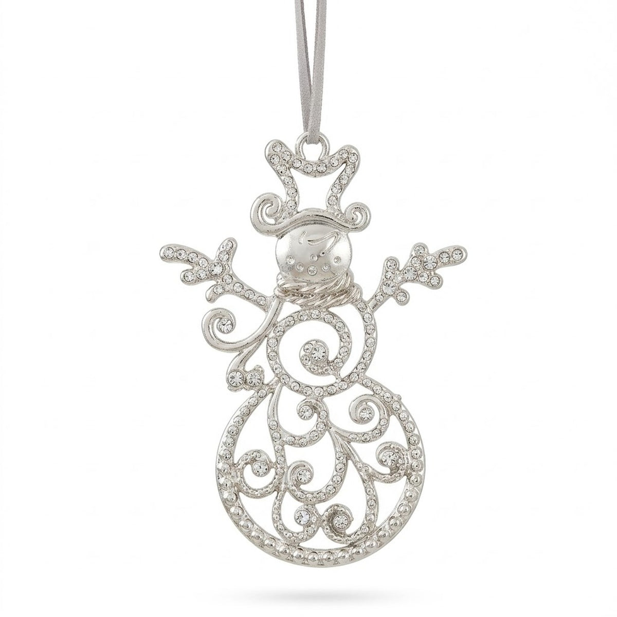 Silver Rhinestone Christmas Tree Ornament – High Heel Shoe or Snowman Hanging Decoration
