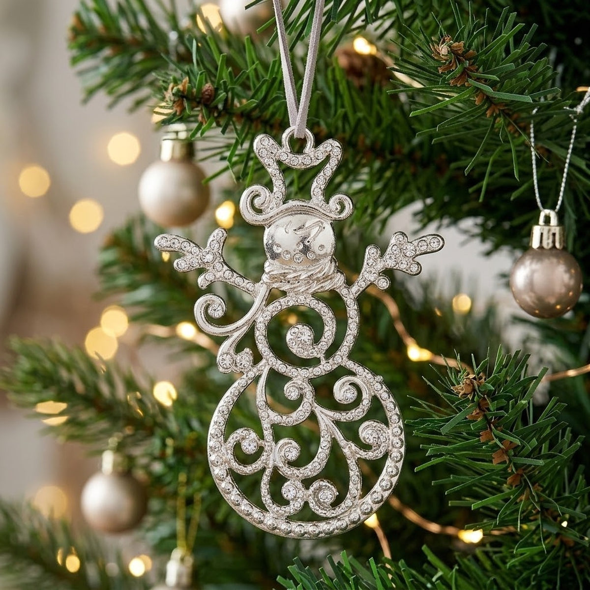 Silver Rhinestone Christmas Tree Ornament – High Heel Shoe or Snowman Hanging Decoration