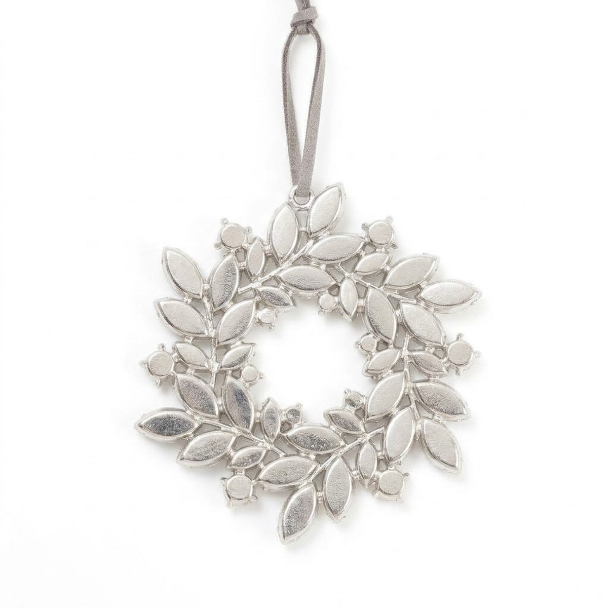 Silver Rhinestone Wreath Christmas Ornament – Crystal Cluster or Laurel Hanging Decoration