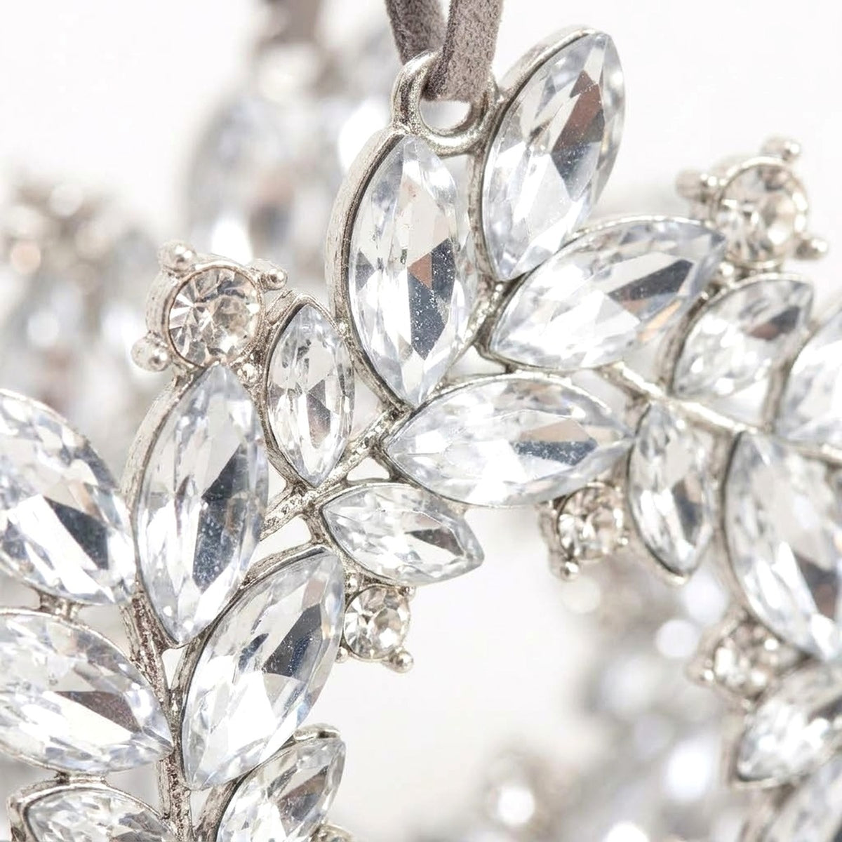 Silver Rhinestone Wreath Christmas Ornament – Crystal Cluster or Laurel Hanging Decoration