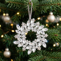 Silver Rhinestone Wreath Christmas Ornament – Crystal Cluster or Laurel Hanging Decoration