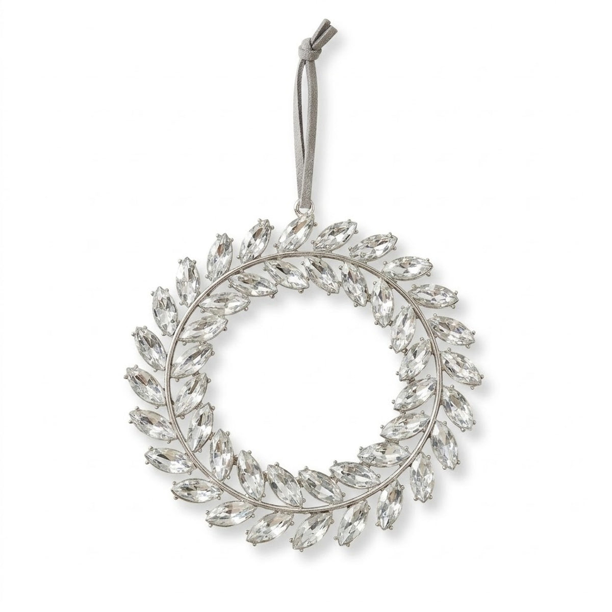 Silver Rhinestone Wreath Christmas Ornament – Crystal Cluster or Laurel Hanging Decoration