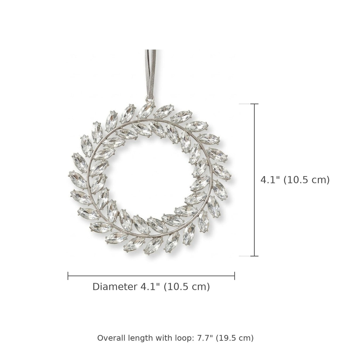 Silver Rhinestone Wreath Christmas Ornament – Crystal Cluster or Laurel Hanging Decoration