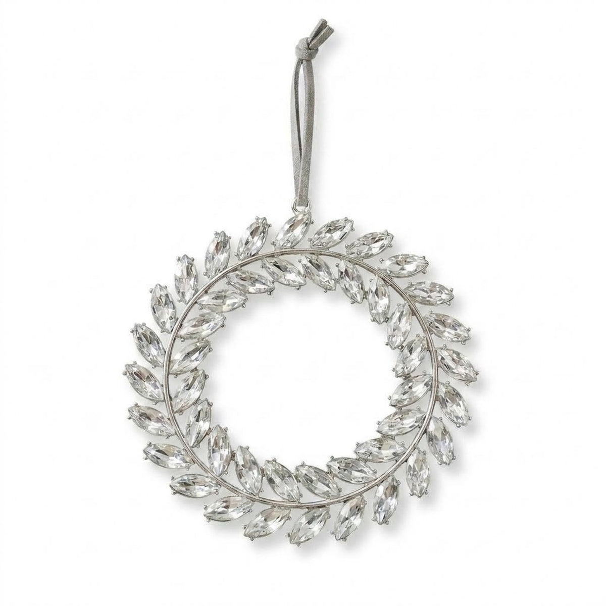 Silver Rhinestone Wreath Christmas Ornament – Crystal Cluster or Laurel Hanging Decoration