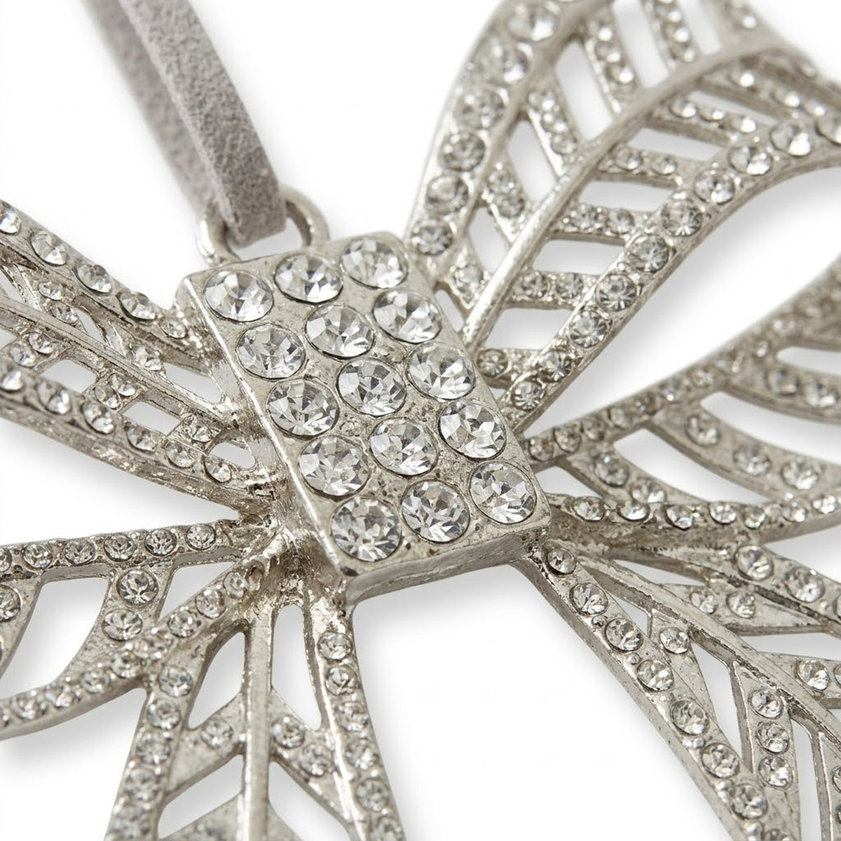 Silver Rhinestone Bow Christmas Ornament – Filigree Metal Bow Hanging Tree Decoration