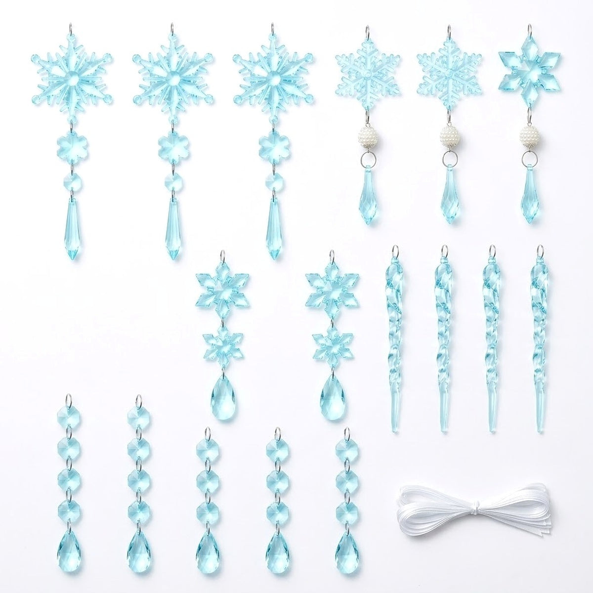 18-Piece Crystal Snowflake & Icicle Christmas Ornament Set – Acrylic Hanging Tree Decorations