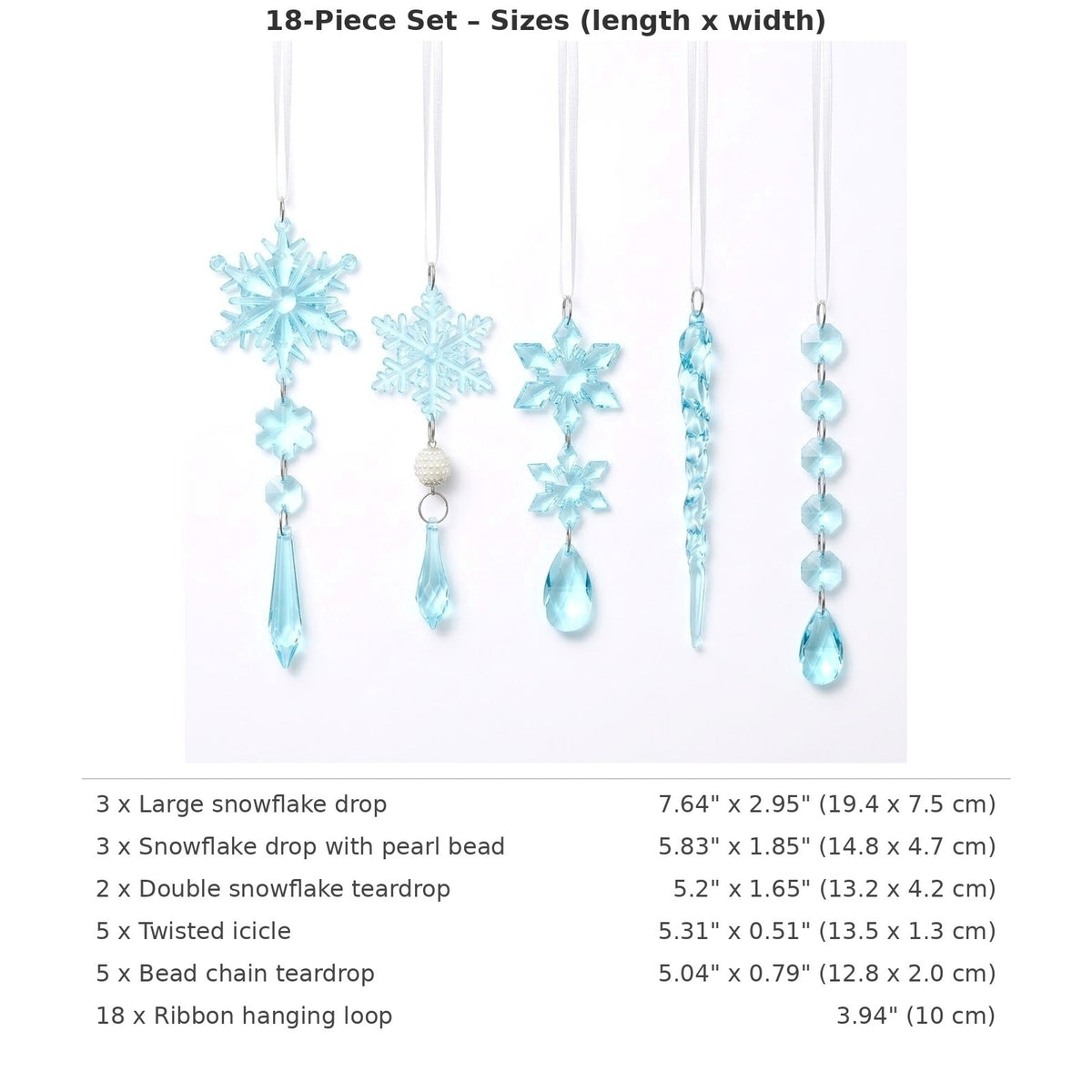 18-Piece Crystal Snowflake & Icicle Christmas Ornament Set – Acrylic Hanging Tree Decorations