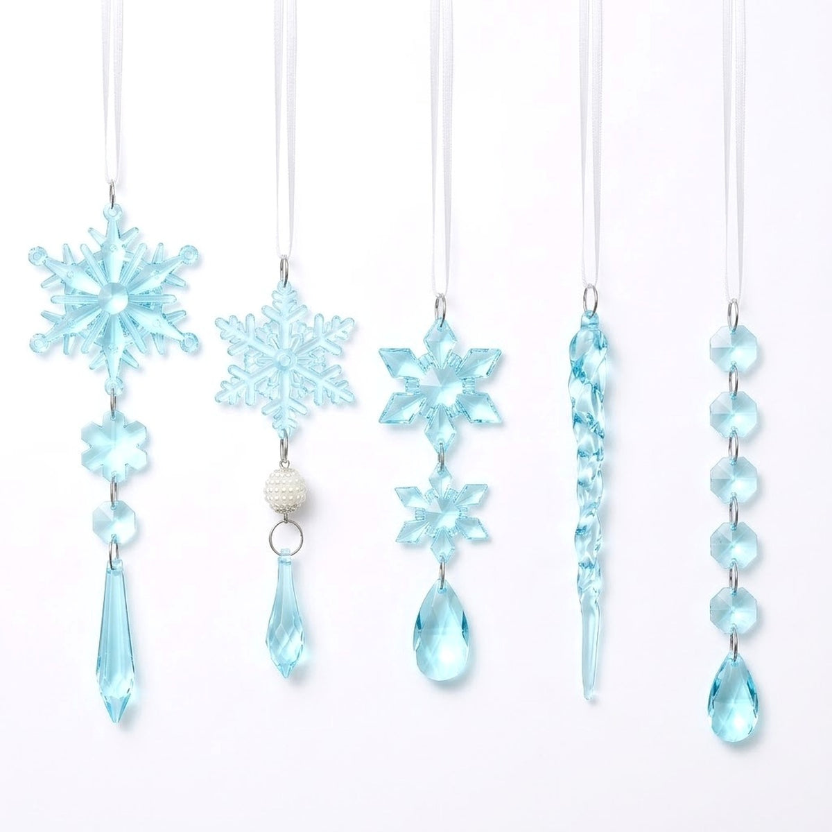 18-Piece Crystal Snowflake & Icicle Christmas Ornament Set – Acrylic Hanging Tree Decorations
