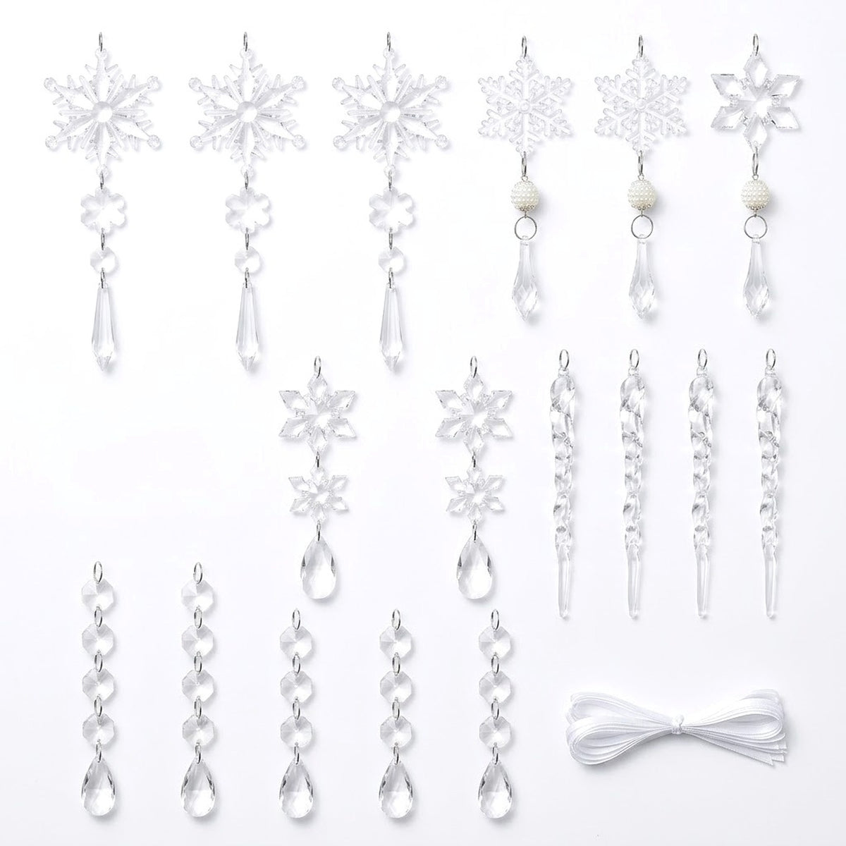 18-Piece Crystal Snowflake & Icicle Christmas Ornament Set – Acrylic Hanging Tree Decorations