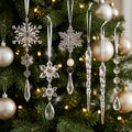 18-Piece Crystal Snowflake & Icicle Christmas Ornament Set – Acrylic Hanging Tree Decorations