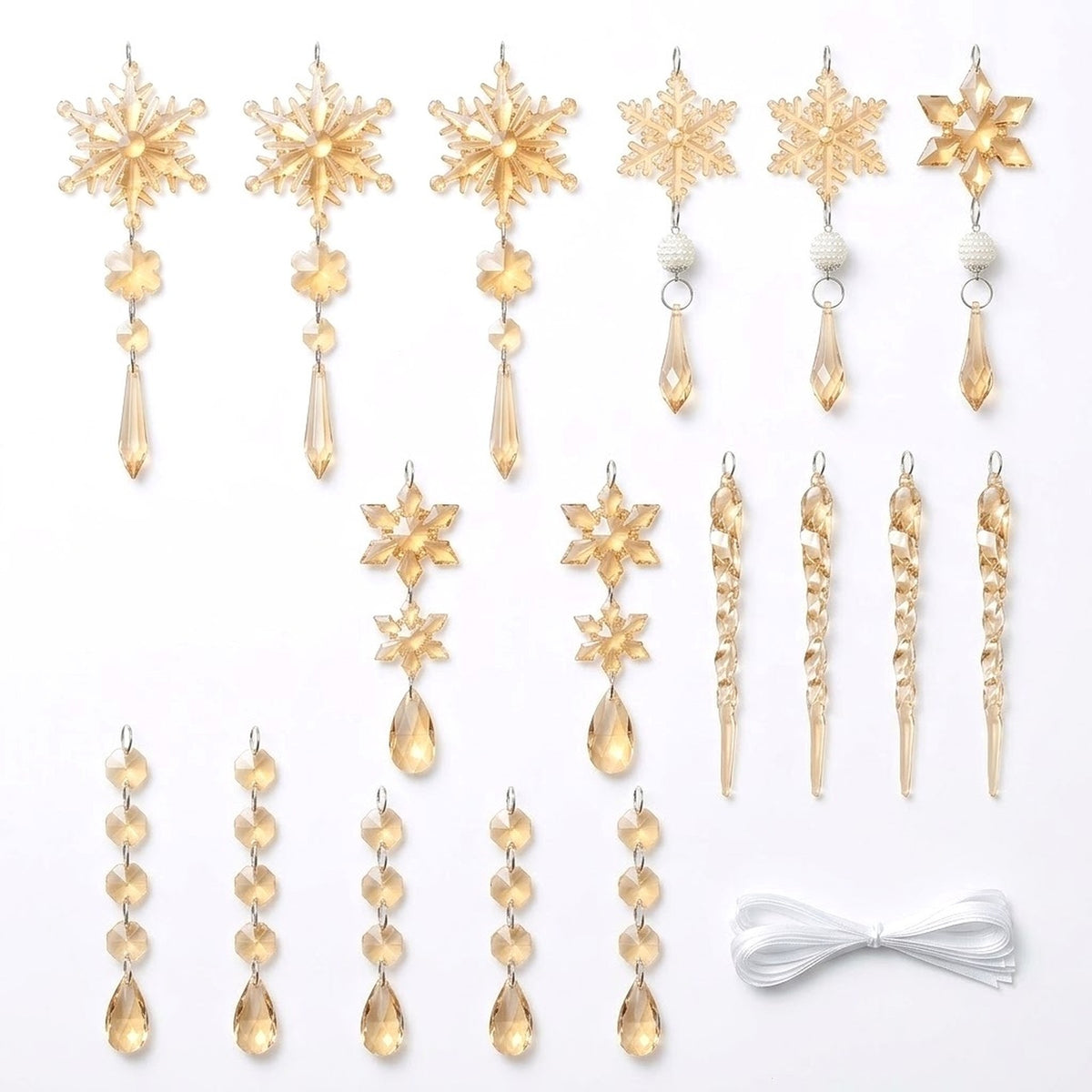 18-Piece Crystal Snowflake & Icicle Christmas Ornament Set – Acrylic Hanging Tree Decorations