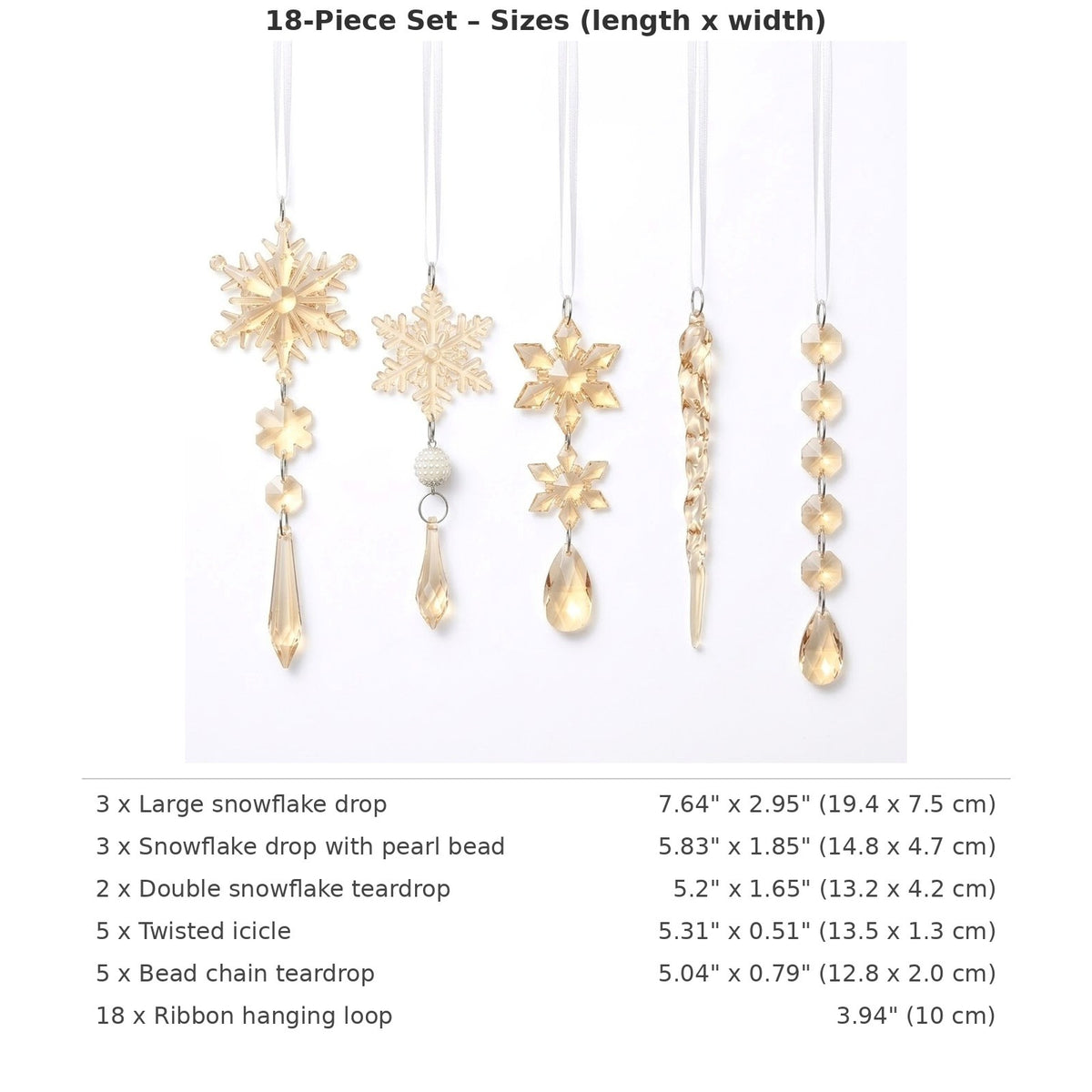 18-Piece Crystal Snowflake & Icicle Christmas Ornament Set – Acrylic Hanging Tree Decorations