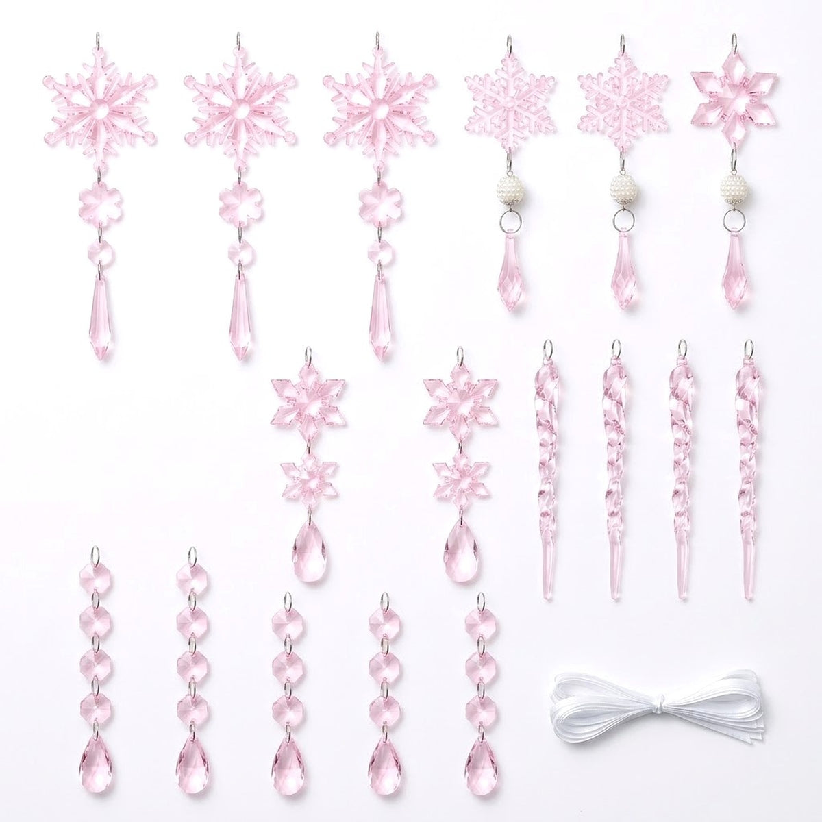 18-Piece Crystal Snowflake & Icicle Christmas Ornament Set – Acrylic Hanging Tree Decorations