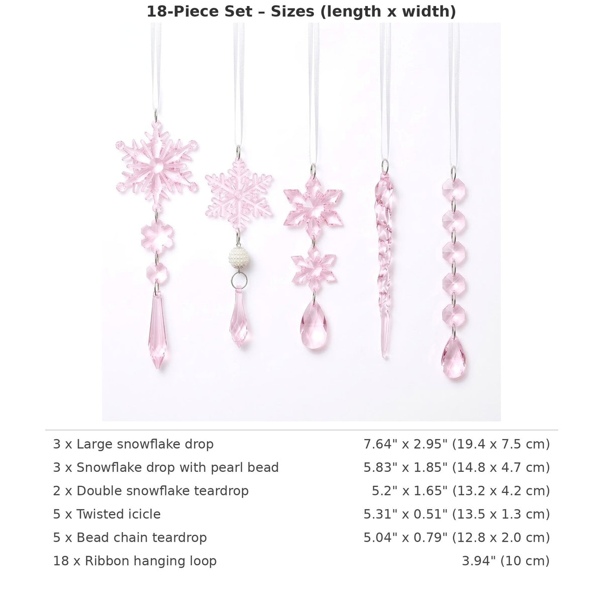 18-Piece Crystal Snowflake & Icicle Christmas Ornament Set – Acrylic Hanging Tree Decorations