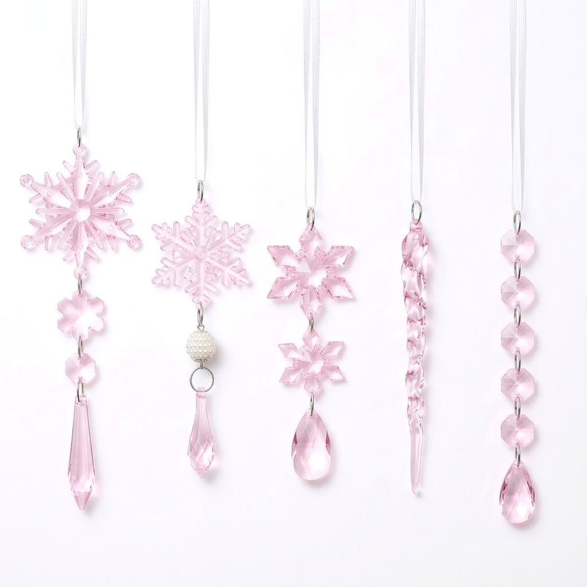 18-Piece Crystal Snowflake & Icicle Christmas Ornament Set – Acrylic Hanging Tree Decorations