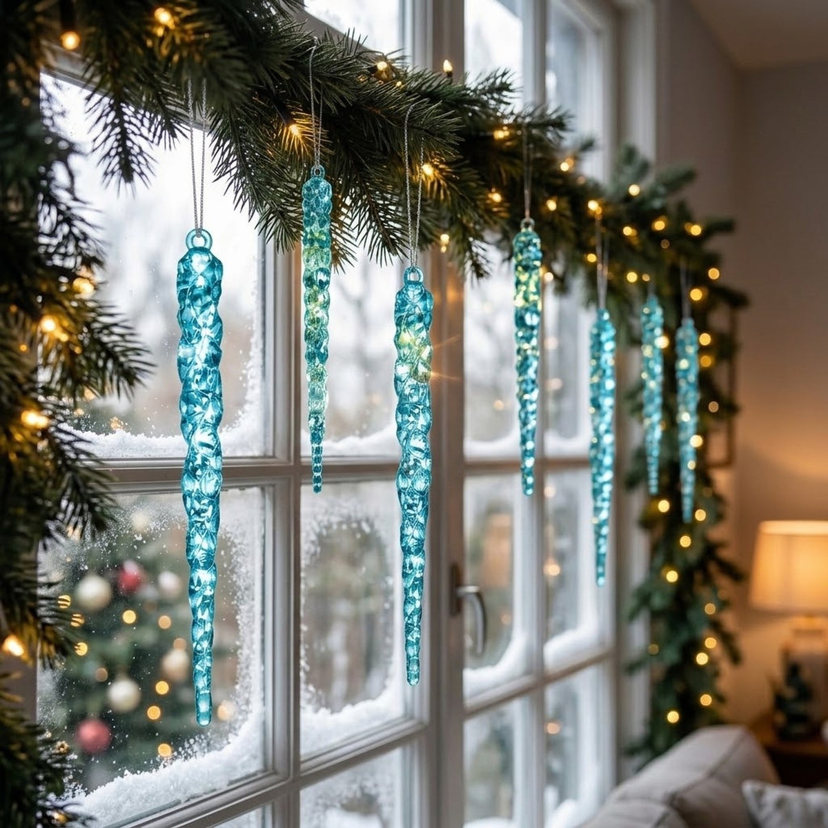12-Piece Acrylic Icicle Christmas Ornaments – Twisted Crystal-Look Hanging Tree Decorations