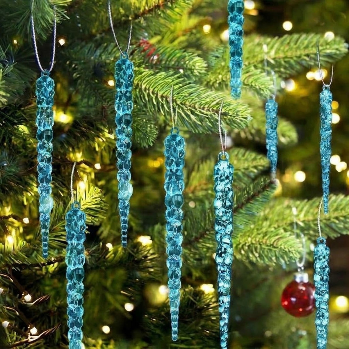 12-Piece Acrylic Icicle Christmas Ornaments – Twisted Crystal-Look Hanging Tree Decorations