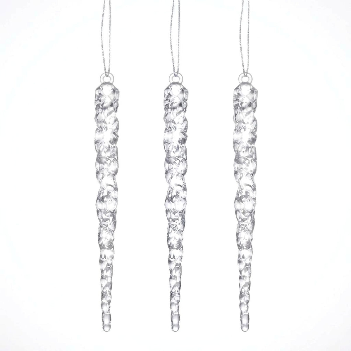 12-Piece Acrylic Icicle Christmas Ornaments – Twisted Crystal-Look Hanging Tree Decorations