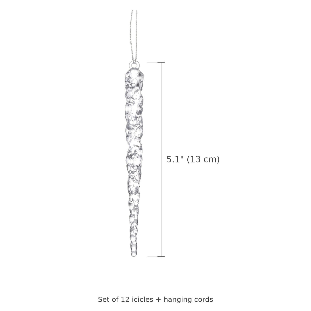 12-Piece Acrylic Icicle Christmas Ornaments – Twisted Crystal-Look Hanging Tree Decorations