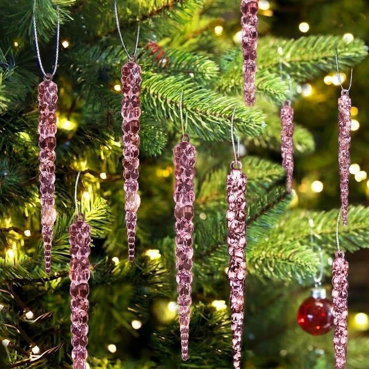 12-Piece Acrylic Icicle Christmas Ornaments – Twisted Crystal-Look Hanging Tree Decorations